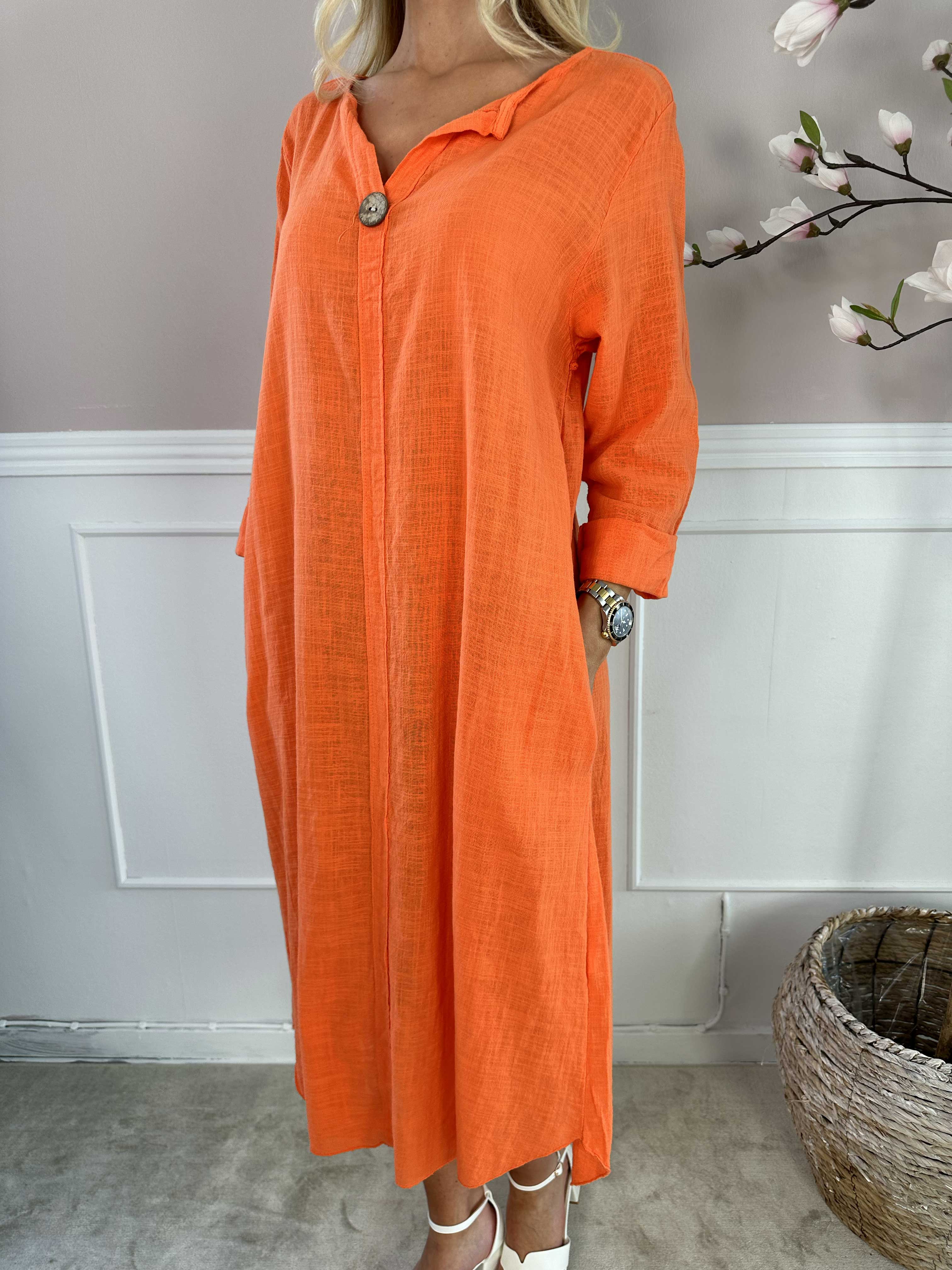 Arizona - Lång bomullsklänning i linneliknande tyg